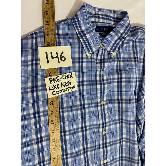 Polo Ralph Lauren Blue Plaid Nylon Blend Shirt Size XL Long Sleeve Performance - Picture 4 of 8